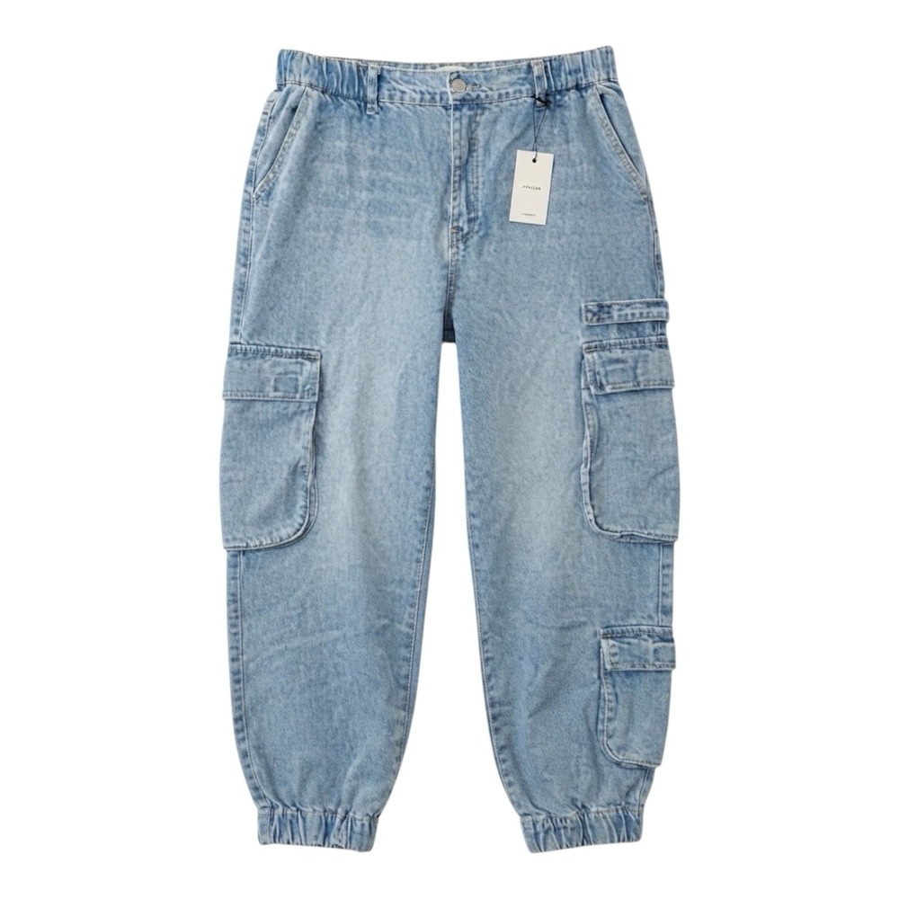 Forever 21 Women's XL NWT Denim Cargo Jogger Pants Y2K Streetwear Utility - Picture 1 of 14